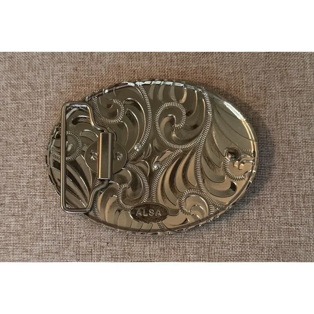 ALSA SILVER & Gold tone OVAL STANDING ROOSTER Belt Buckle